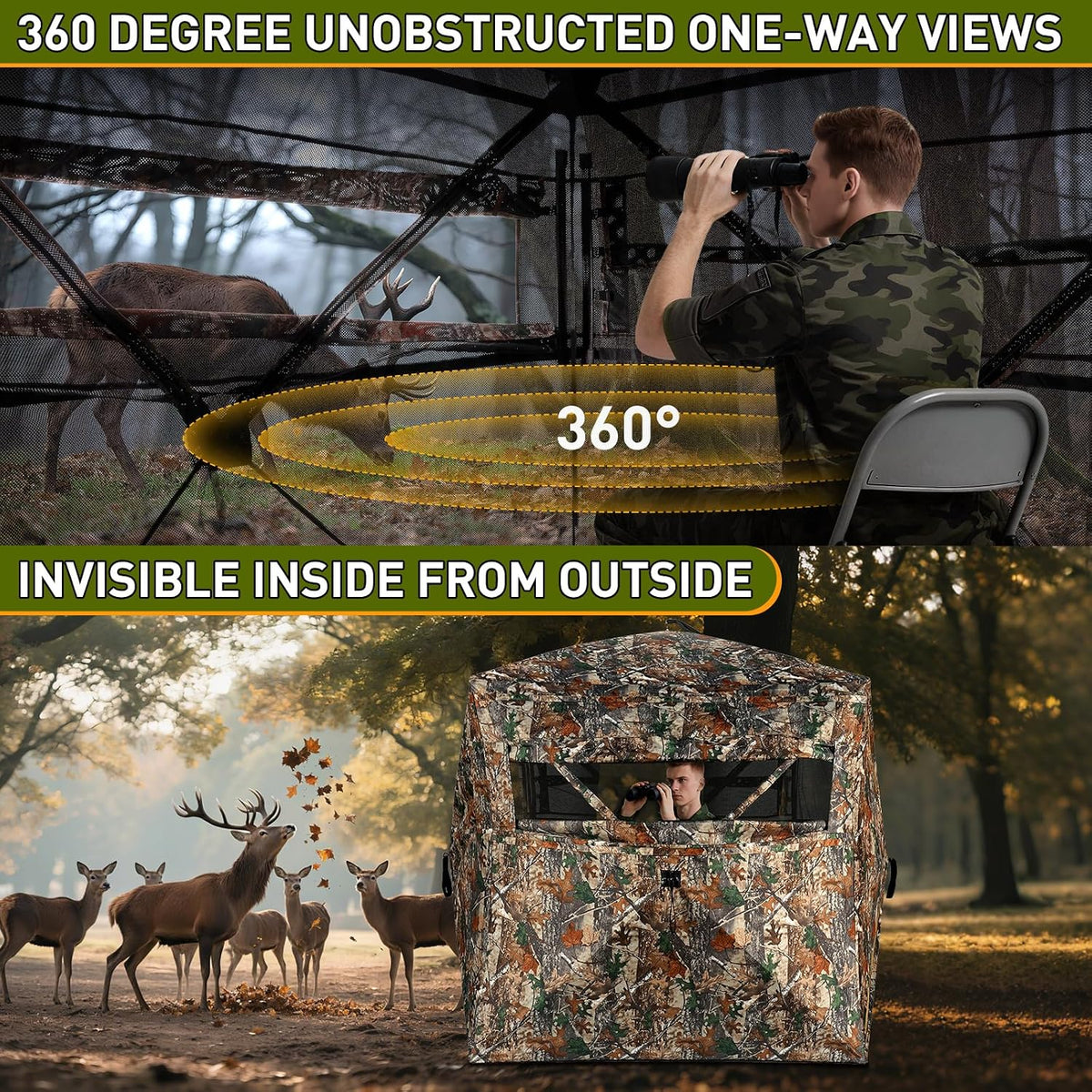 TLC Sport Hunting Blind, 270°/360° See Through Ground Blind for 2-4 Person