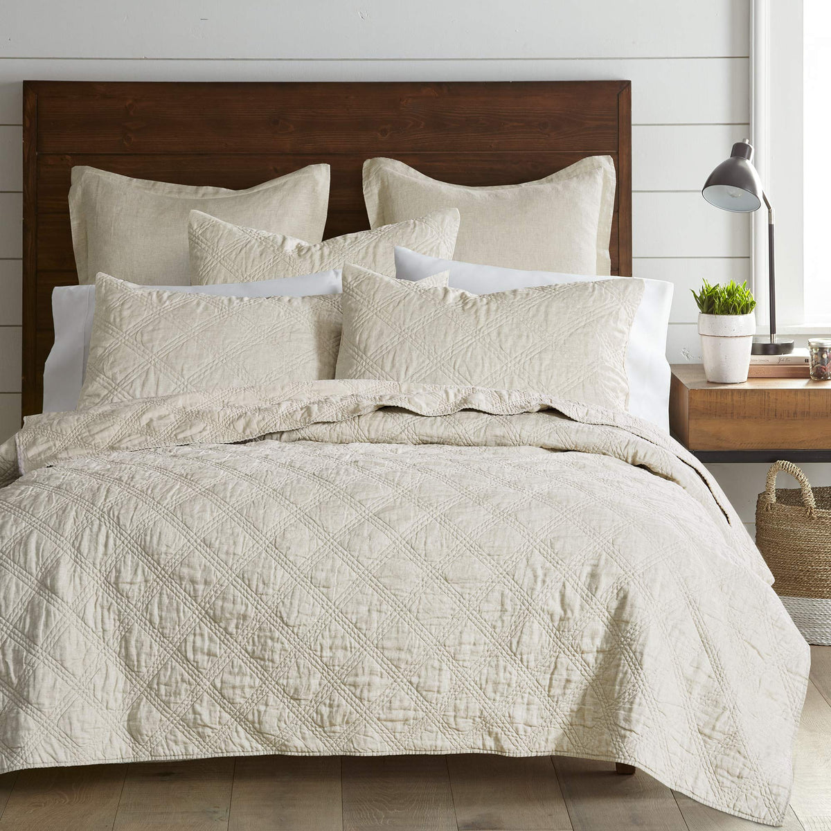 Levtex Home - 100% French Flax Linen Front/100% Cotton Back - Quilted Throw - French Flax Washed Linen - Charcoal - Throw Size (50 x 60in.)