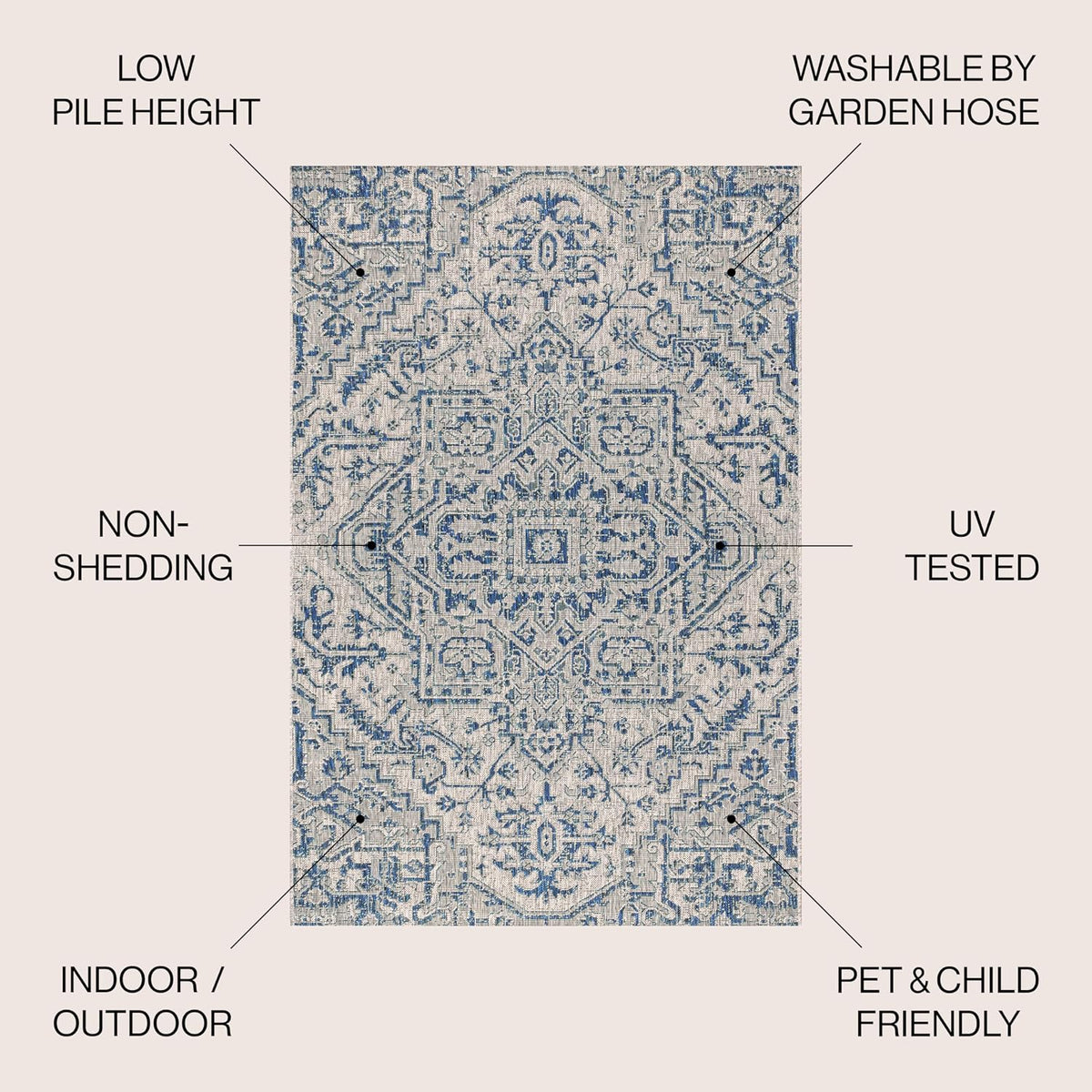 JONATHAN Y Boho Medallion Indoor Outdoor Area Rug 9X12 Navy/Gray, Estrella Textured Weave for Backyard, Patio, Porch, Easy-Cleaning, High Traffic, Pet-Friendly, Non-Shedding (SMB105B-9)