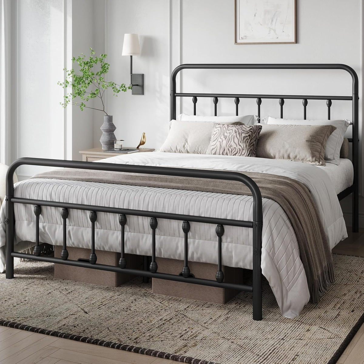 Yaheetech Queen Metal Platform Bed Frame, Victorian Headboard & Footboard
