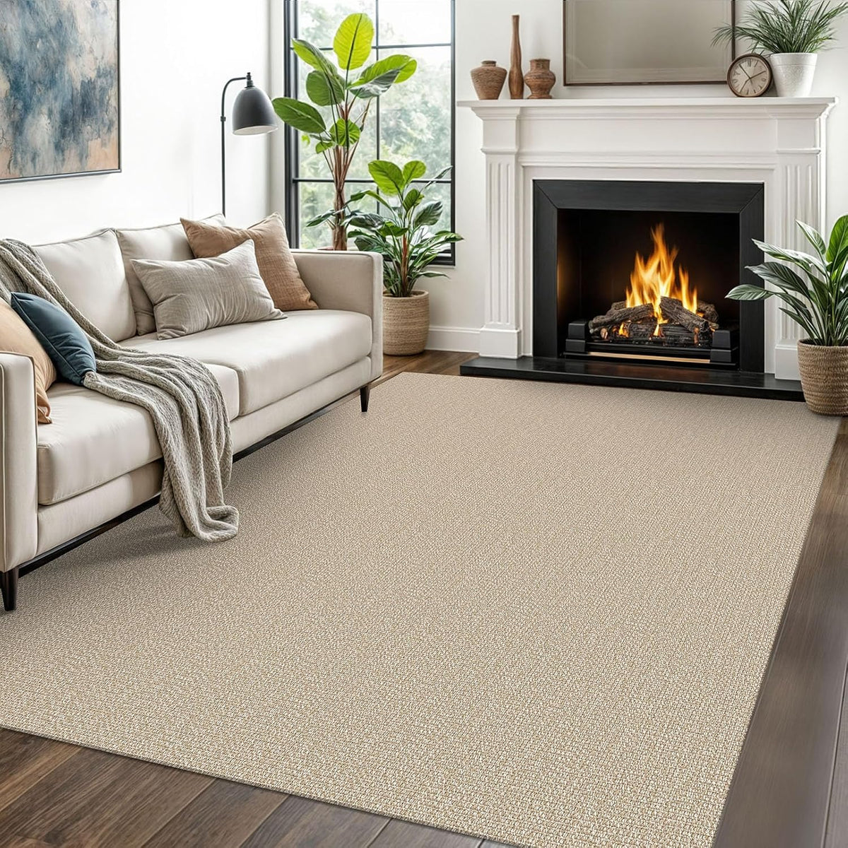 EARTHALL Washable Area Rug, Non Slip Living Room Rug, 5x7 Ft, Sand/Beige