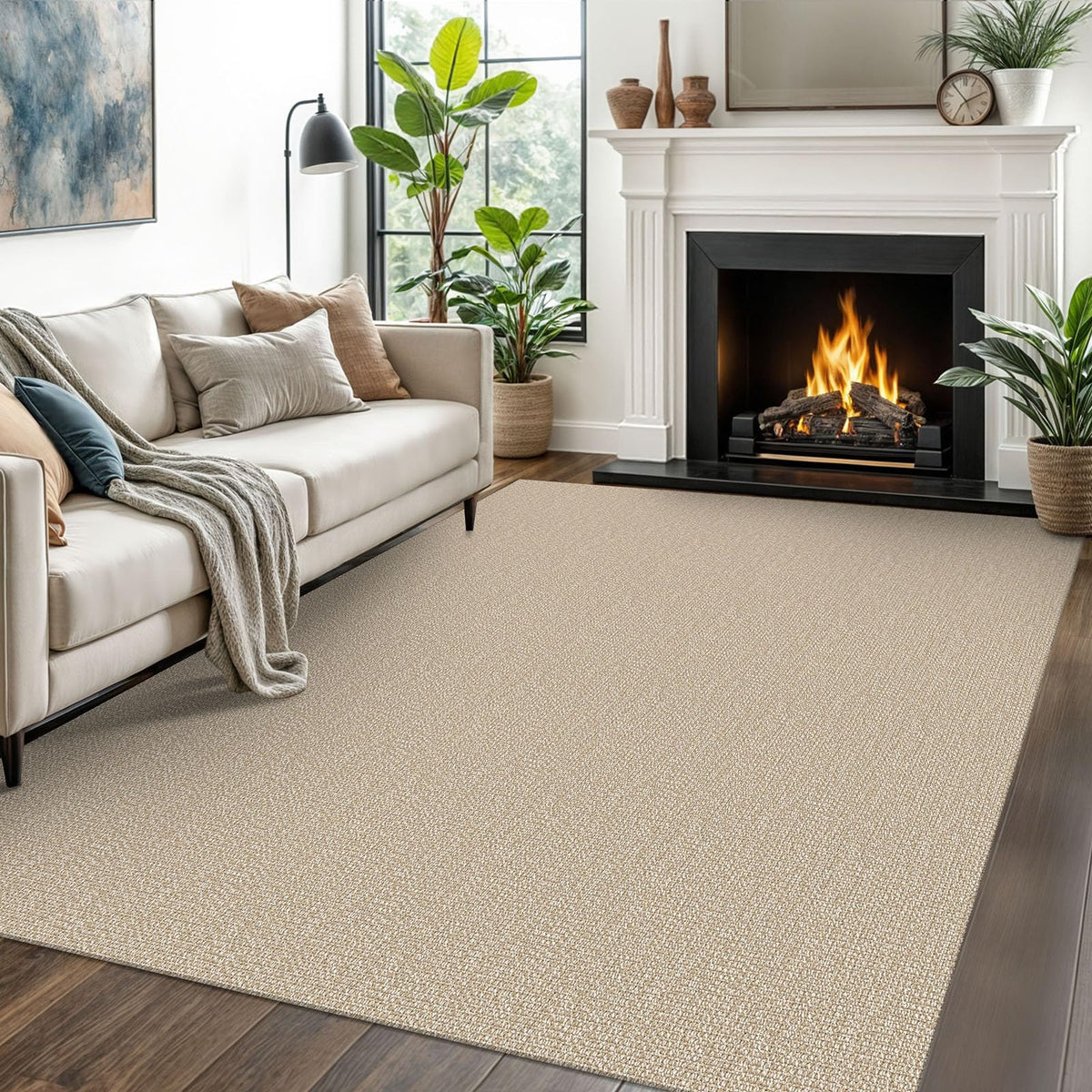 EARTHALL Washable Area Rug, Non Slip Living Room Rug, 5x7 Ft, Sand/Beige