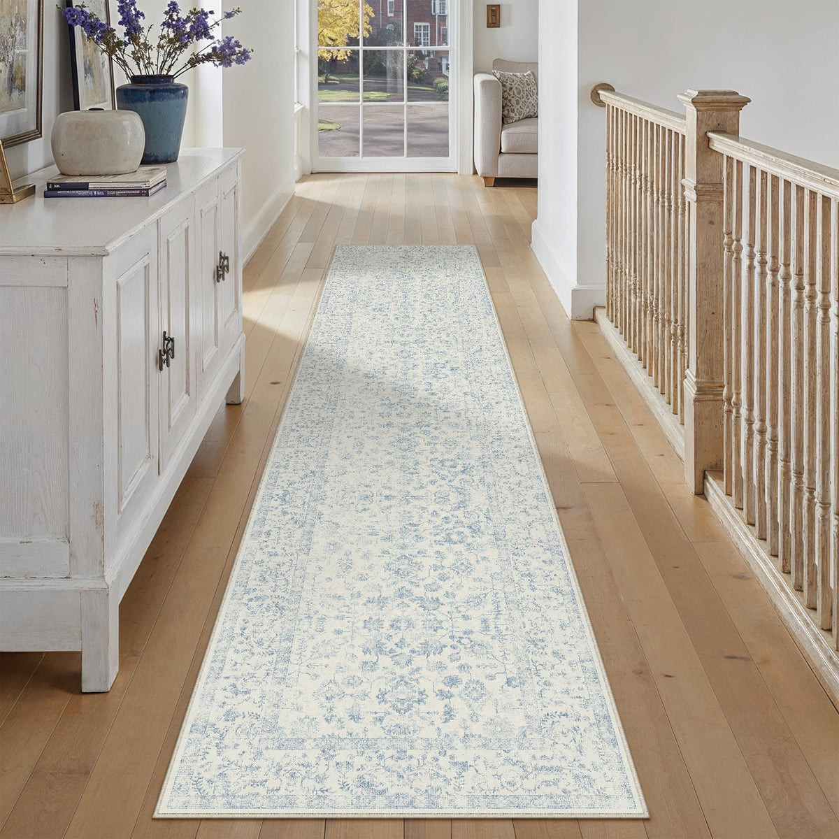 PureCozy Blue 6x6 Round Area Rug Vintage Washable Carpet Non Slip