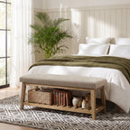 Zihanhome Entryway Shoe Bench, End of Bed Bench,Upholstered Bench(Beige)