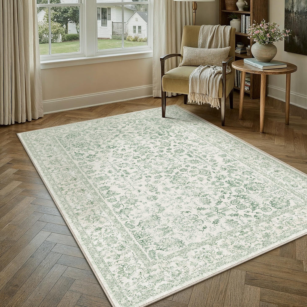 PureCozy Blue 6x6 Round Area Rug Vintage Washable Carpet Non Slip