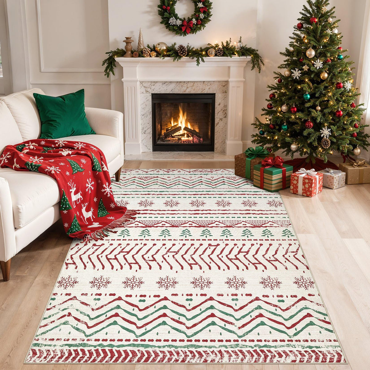 Nakagishi Boho 8x10 Area Rug Living Room Rugs Machine Washable Beige