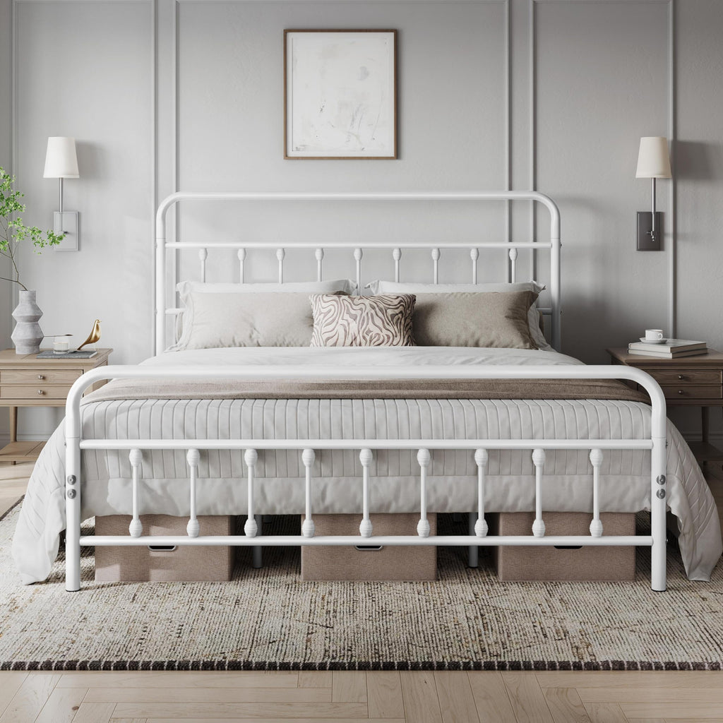 Yaheetech Queen Metal Platform Bed Frame, Victorian Headboard & Footboard