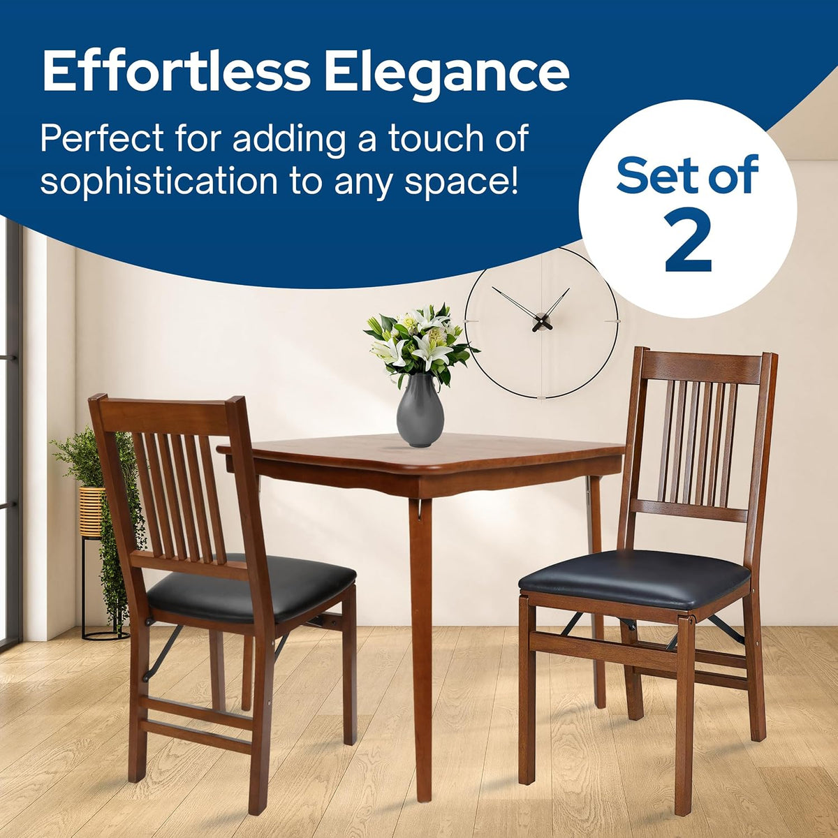 Stakmore True Mission Solid Foldable Wood Dining Chairs, Fruitwood, 2 Pack