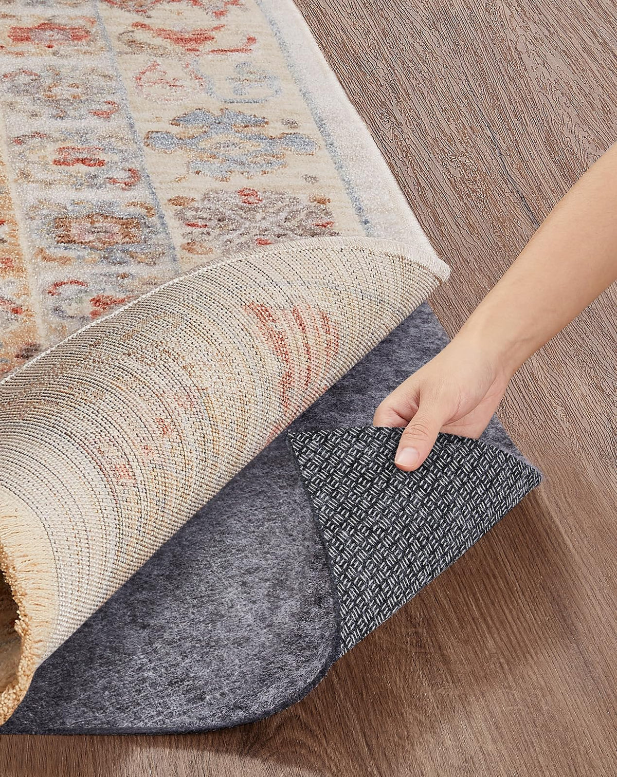 Veken Non Slip Cushioned Rug Pad Gripper, Felt and Silicone Backing, 9 x 12 Ft, 1/4 inch Thick Carpet Liner Protector Mat for Area Rugs and Hardwood Floors, with Over 99 Pcs Anti-Slip Strips Pattern