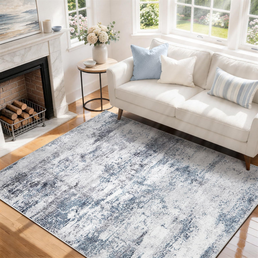 8x10 Area Rugs for Living Room Washable Bedroom Dining Room Blue Grey