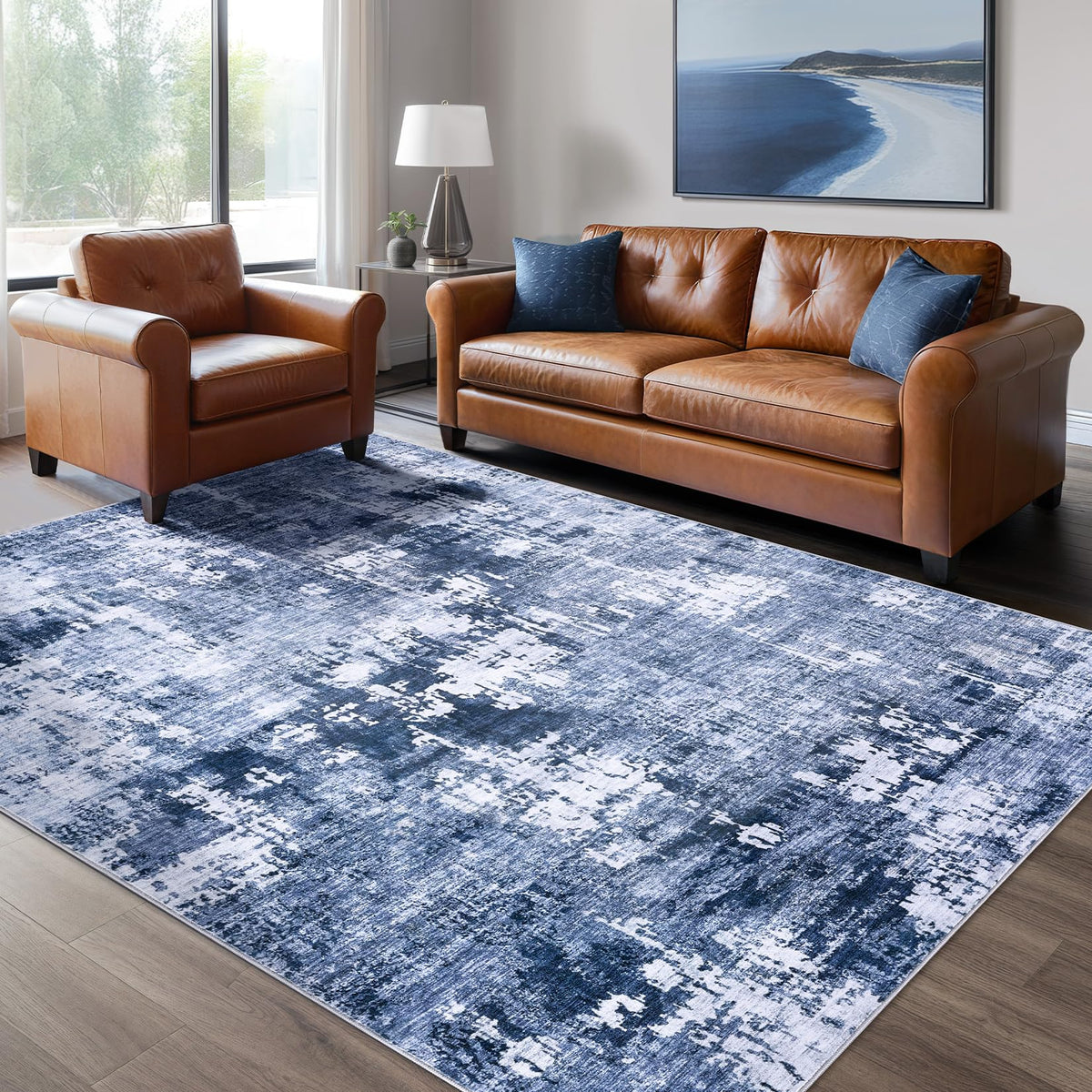 DMOYEST Area Rug Living Room Rugs 9x12 Washable Abstract Grey Carpet