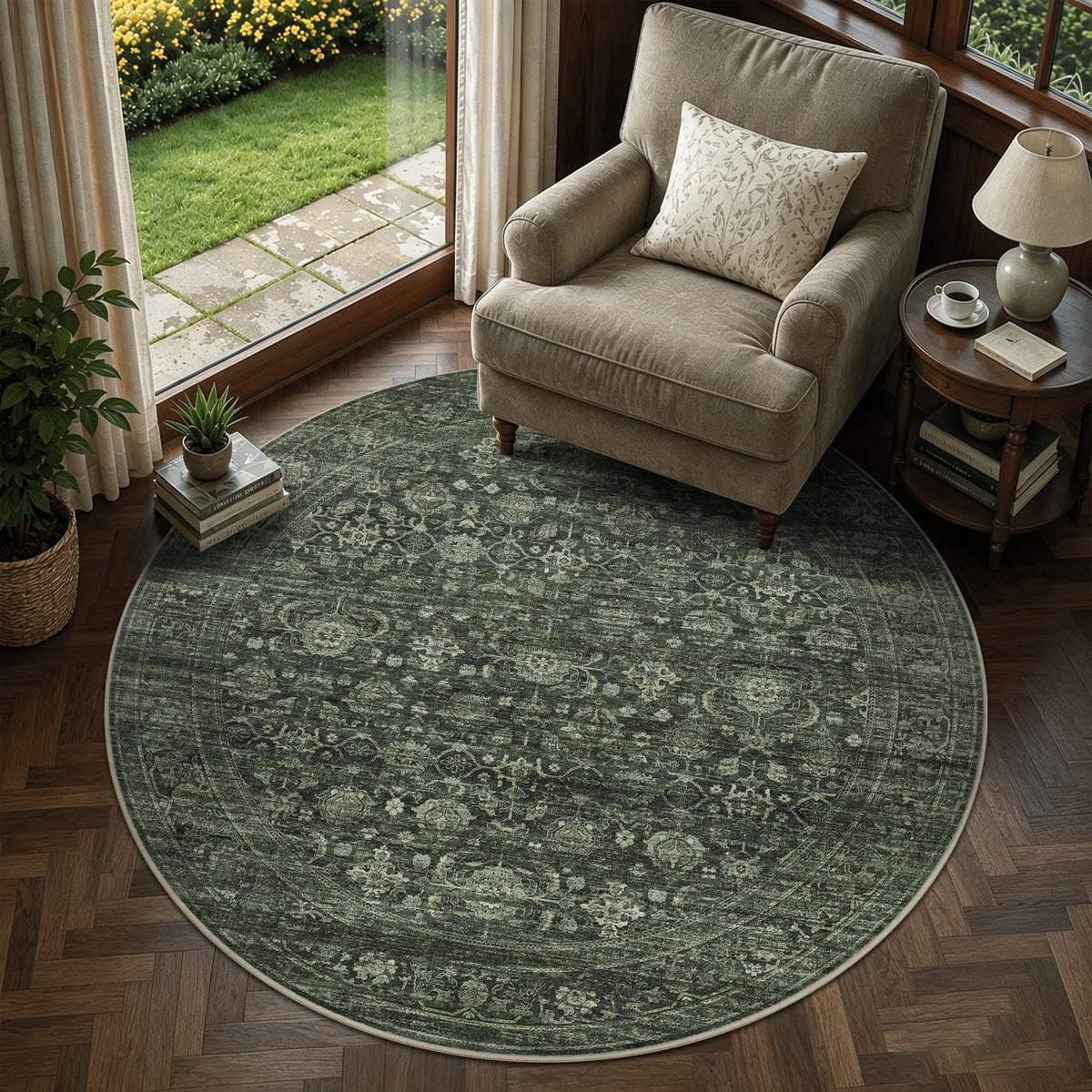 JOOJA 8x10 Dark Brown Vintage Soft Low Pile Non Slip Boho Washable Area Rug
