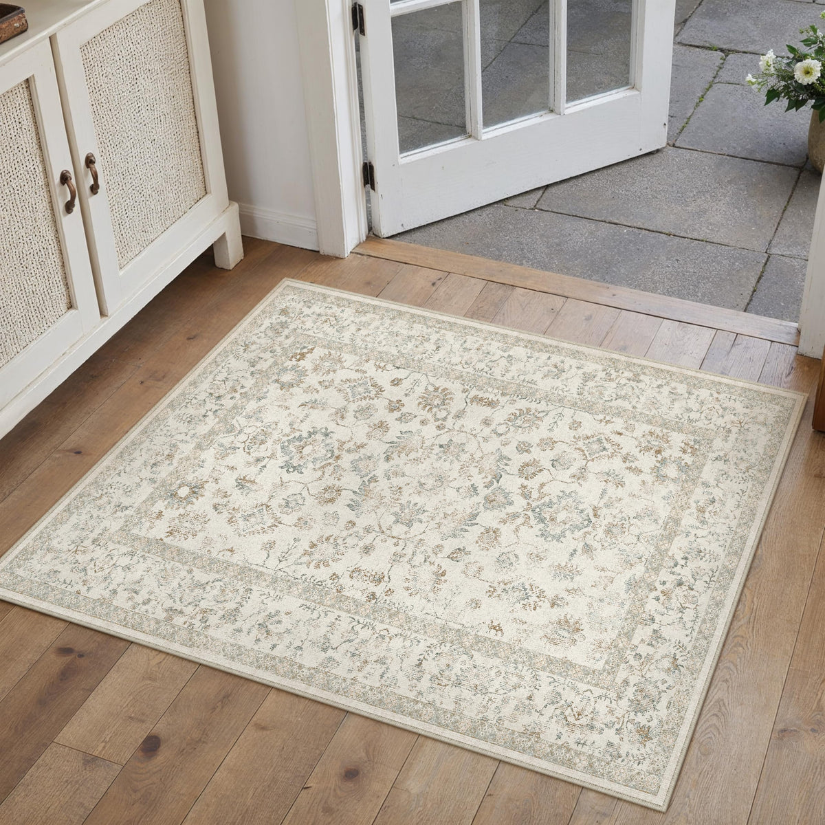 PureCozy Blue 6x6 Round Area Rug Vintage Washable Carpet Non Slip