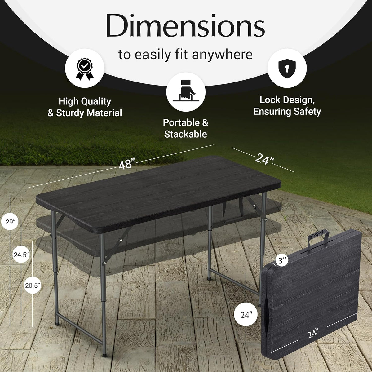2 PACK of 4 Feet Foldable Table Adjustable Height with Built in Handle, Steel Legs | 4FT Heavy Duty Portable | Perfect for Party Dining Wedding Events Picnic Indoor Outdoor Camping Folding - 4 Foot