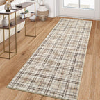 Modern Washable 8x10 Area Rug - Soft, Non-Slip, Stain Resistant, Farmhouse Tartan Plaid for Living Room, Bedroom, Nursery, Office - Beige
