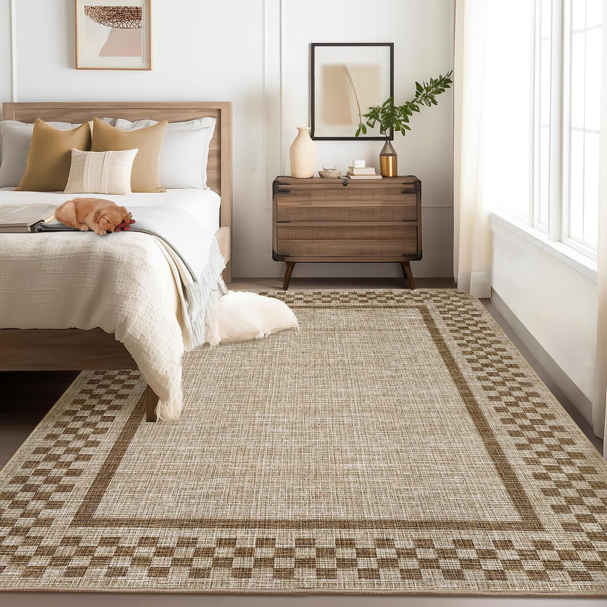 GarveeHome 5x7 Washable Area Rug Checkered Rug for Bedroom Living Room