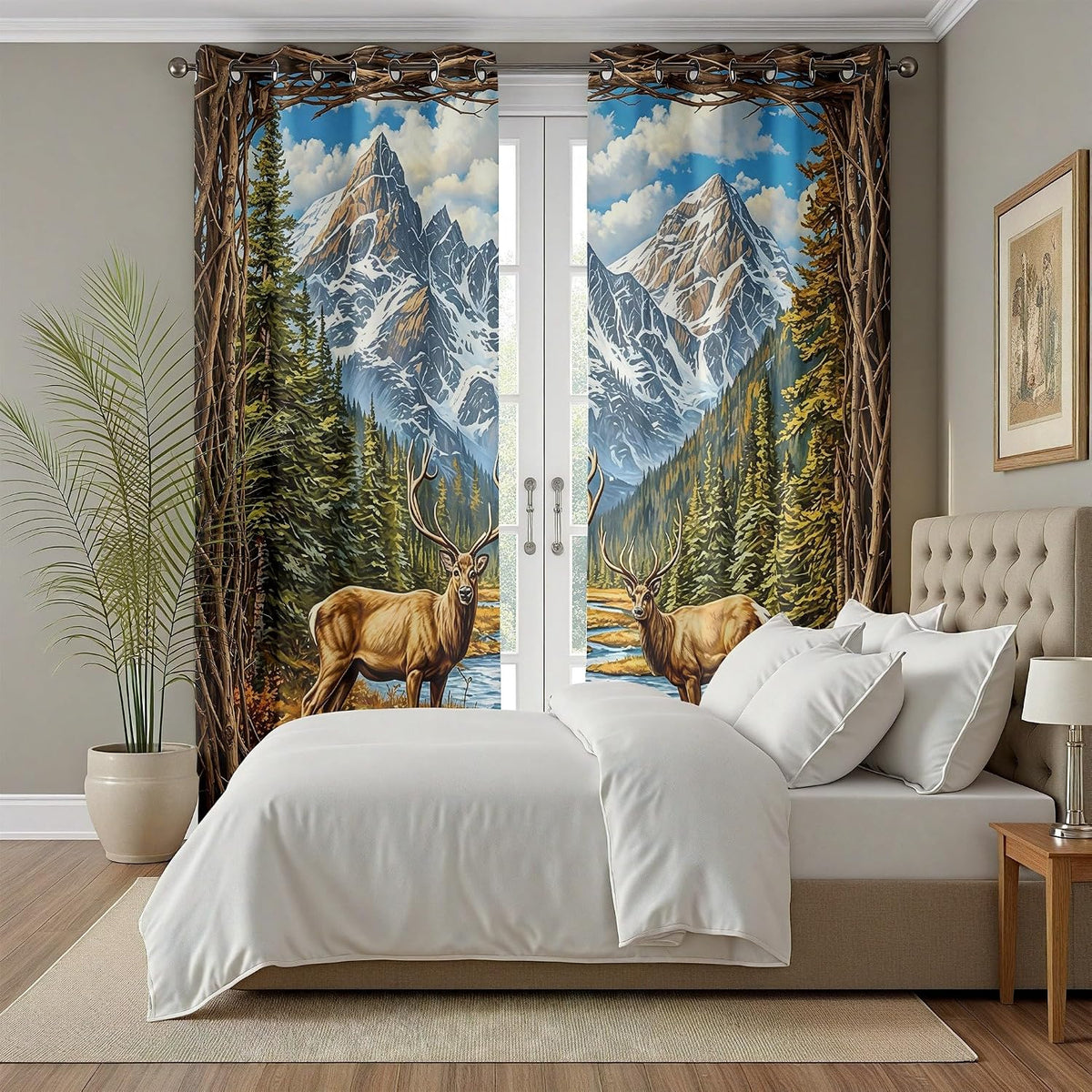 Forest Deer Curtains, Jungle Safari Animal Curtains 84 Inch Length