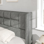 King Bed Frame with Hydraulic Gas Lift Up Storage, Linen Upholstered