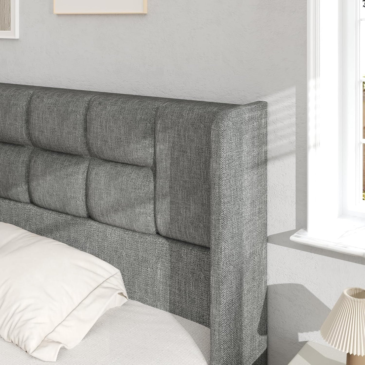 King Bed Frame with Hydraulic Gas Lift Up Storage, Linen Upholstered