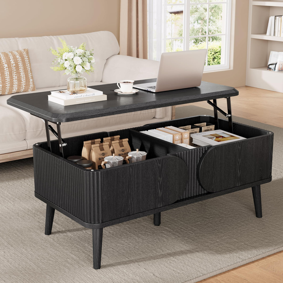 Decofy 39" Lift Top Coffee Table with Storage for Living Room, Walnut