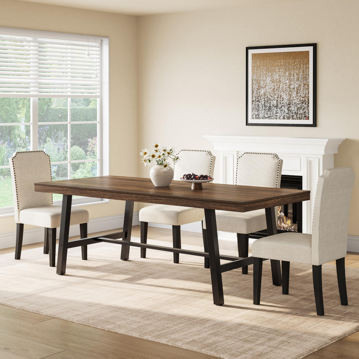 GarveeHome Industrial Dining Table for 6-8 People, 70.87" Long Large Kitchen Table with Sturdy Metal Frame, Rectangular Counter for Dinner, Kitchen, Dining Room (Grey, 71" Non-extendable)