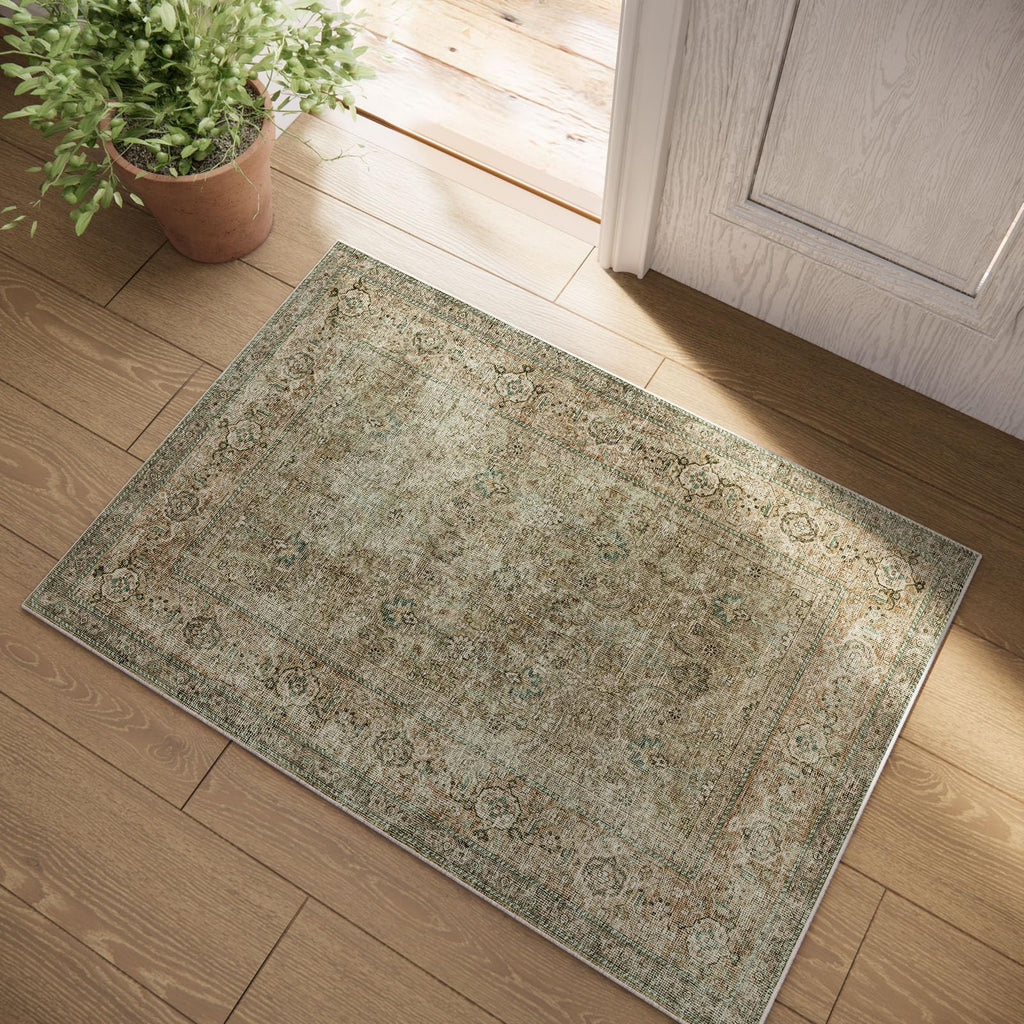 Washable Area Rugs for Living Room: 9x12 Bedroom Rug Boho Vintage Area Rug Stain Resistant Non Slip Low Pile Lightweight Soft Carpets for Dining Room Kitchen Nursery Kids Room Playroom Home Office