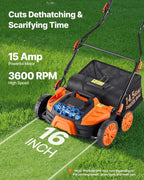 VEVOR 2-in-1 Electric Dethatcher and Scarifier, 16-Inch 15 Amp, Corded