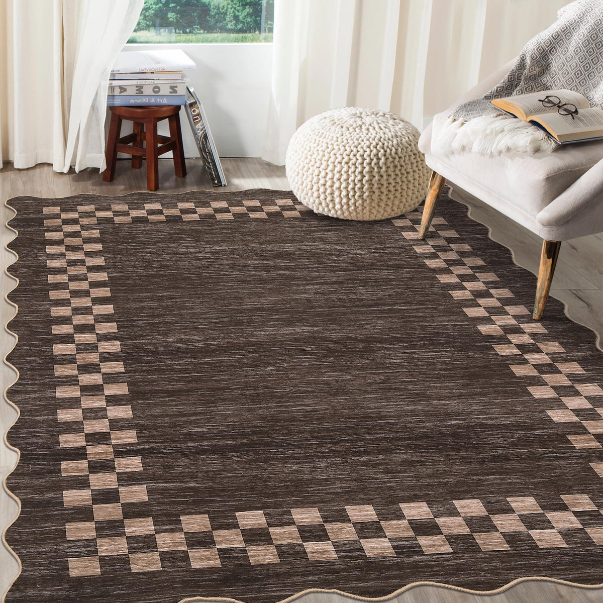 GarveeHome 5x7 Washable Area Rug Checkered Rug for Bedroom Living Room