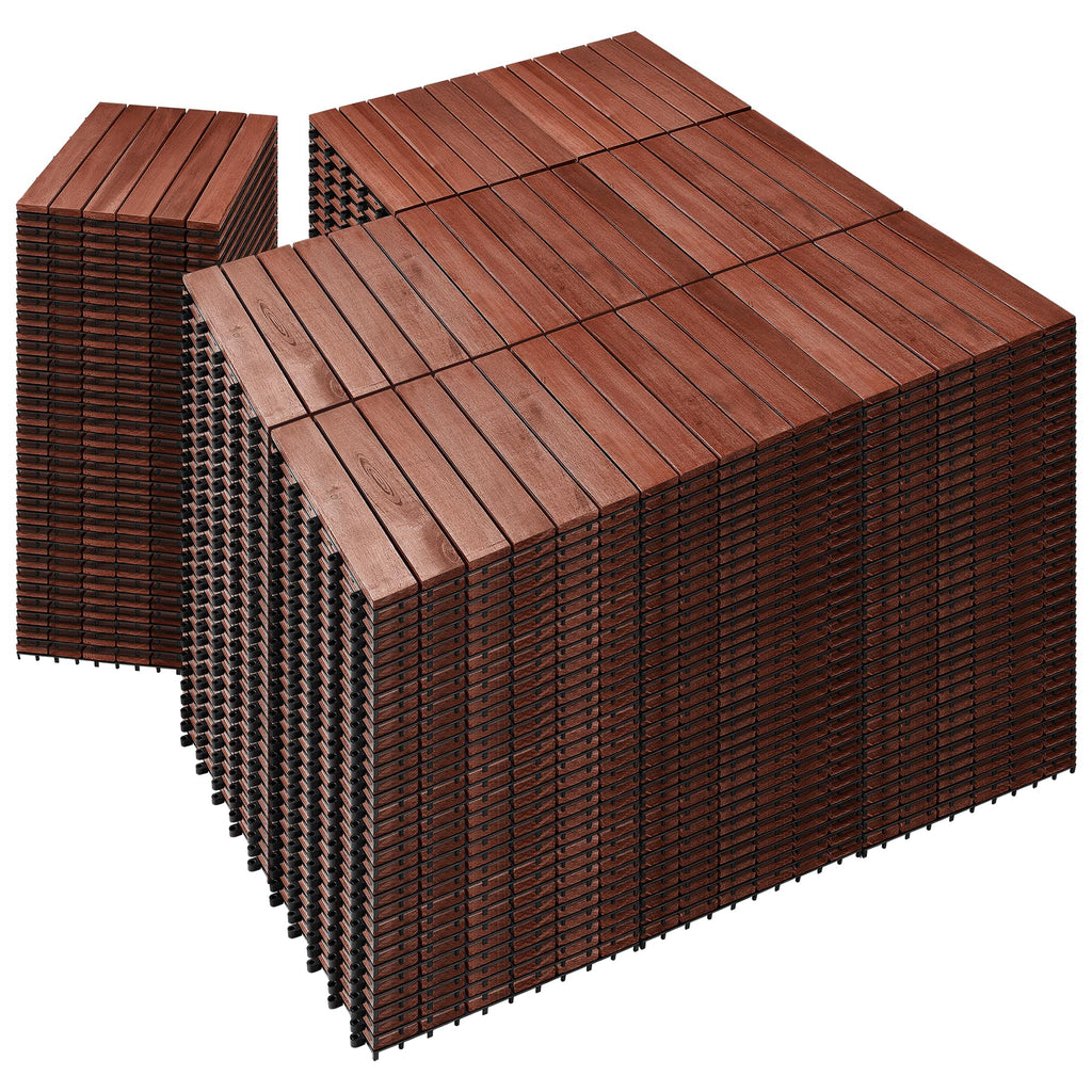 PrimeZone 54 PCS Solid Acacia Wood Interlocking Deck Tiles, Natural Wood