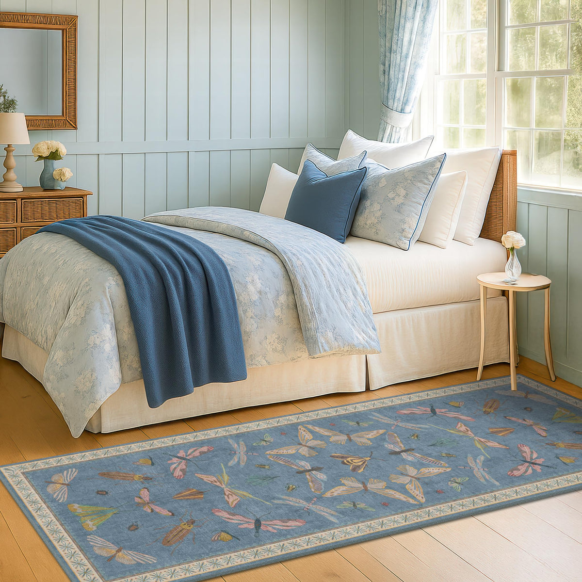 Hazo Haus Dark Green Insect Area Rugs 8x10 for Living Room, Dining Room Under Table, Bedroom, Unique Washable Floral Non Slip Low Pile Soft Rug