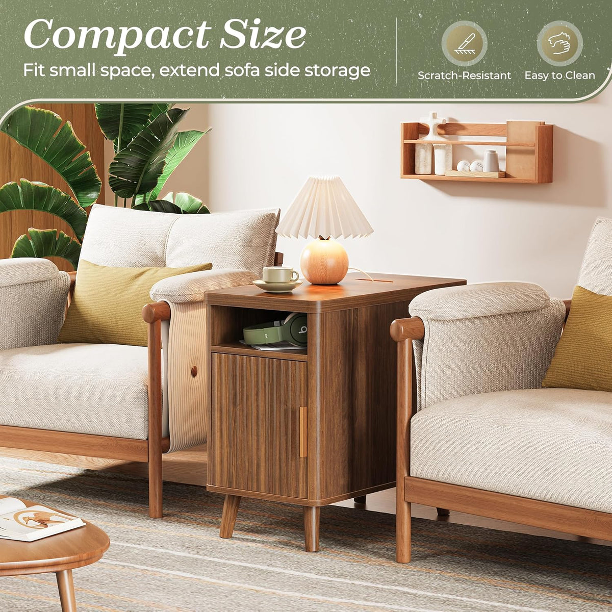 Huuger Narrow End Table with Charging Station, USB-C Port