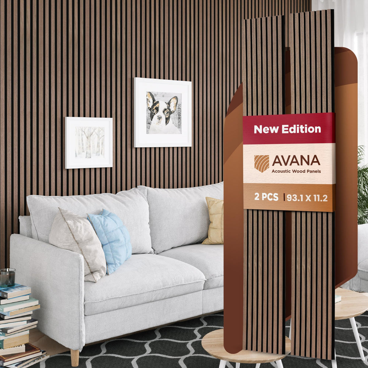 Avana Acoustic Wood Wall Panels – 93.2x11.25 Inch Panels – Fits 94x12 Layout – Rustic Walnut Acoustic Panels 4 PCs –Wall Panels For Interior Wall Decor For Homes, Offices – Durable Wood Panel For Wall