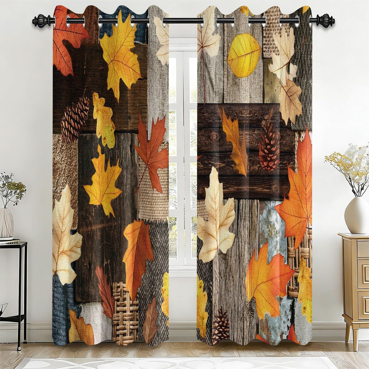 Rustic Farmhouse Cabin Blackout Curtains for Living Room, 96 Inch Long 2 Panels, Woodland Animal Bear Deer Curtains, Retro Country Style Patchwork Plaid Bedroom Window Drapes Treatment