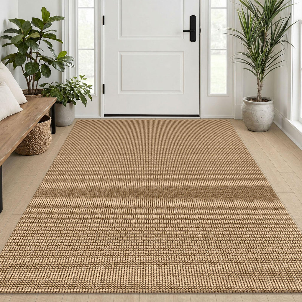 EARTHALL Woven Area Rugs 6x9 Ft Washable Living Room Rugs Non Slip Rubber Backed Dining Room Rug Braided Bedroom Rugs Indoor Floor Carpet for Living Room, Bedroom, Dining Room, Beige/Ivory