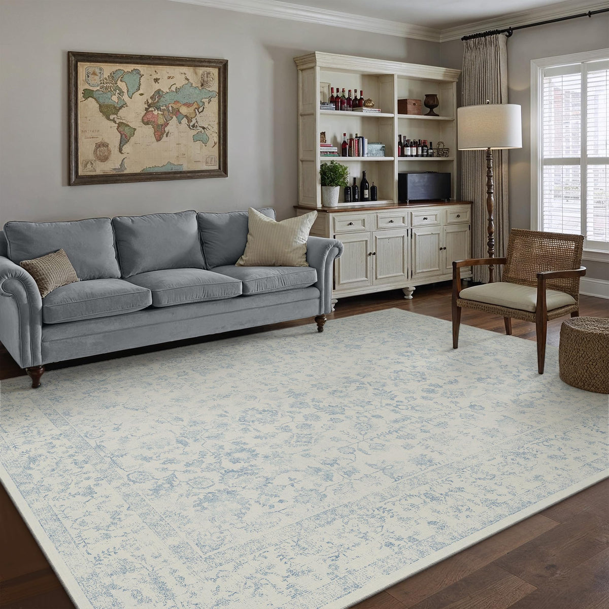 PureCozy Blue 6x6 Round Area Rug Vintage Washable Carpet Non Slip