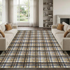 Modern Washable 8x10 Area Rug - Soft, Non-Slip, Stain Resistant, Farmhouse Tartan Plaid for Living Room, Bedroom, Nursery, Office - Beige
