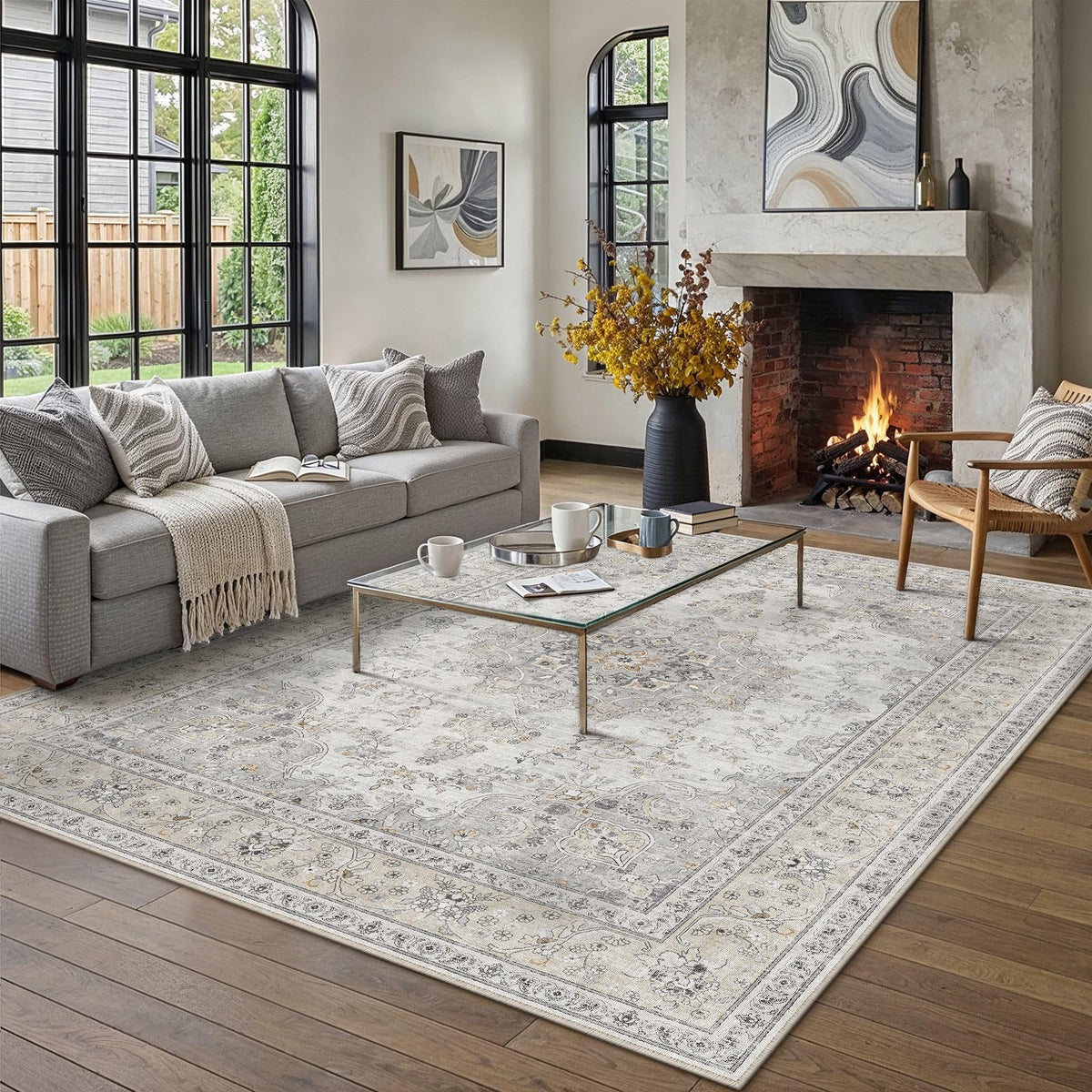 HUGEAR 8x10 Beige Neutral Area Rugs Washable Rug Carpet