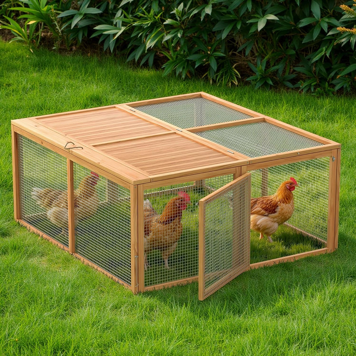 Chicken Coop Run Rabbit Cage No Assembly Portable Chicken Run Bunny House with Top & Side Opening Doors,Outdoor Small Animal Playpen Wooden Chicken Brooder Box Guinea Pig Cage 45"x 42"x 20"