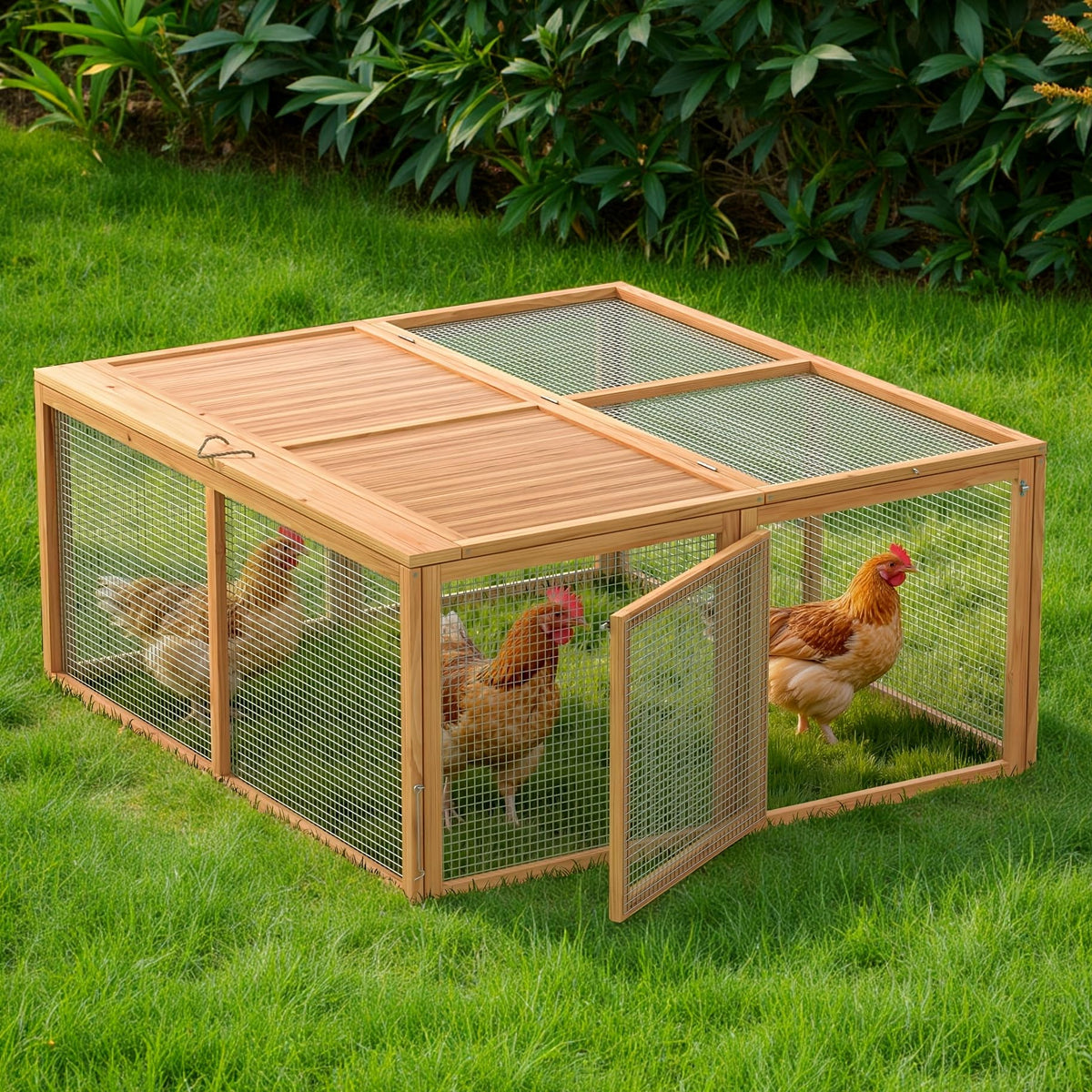 Portable Chicken Run Rabbit Hutch Folding Chicken Cage for Indoor/Outdoor,Top & Side Opening Doors Small Animal Pet Playpen No Assembly Required Poultry Pen 45"x 42"x 20" (Brown)
