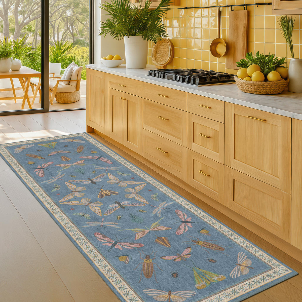 Hazo Haus Dark Green Insect Area Rugs 8x10 for Living Room, Dining Room Under Table, Bedroom, Unique Washable Floral Non Slip Low Pile Soft Rug