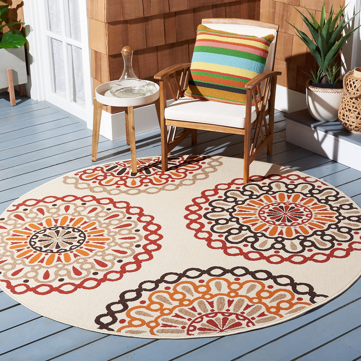 SAFAVIEH Washable Rug Outdoor Veranda Collection - 5'3" x 7'7", Chocolate & Terracotta, Non-Shedding & Easy to Clean, Ideal for Patio, Backyard, Mudroom (VER092-0725)