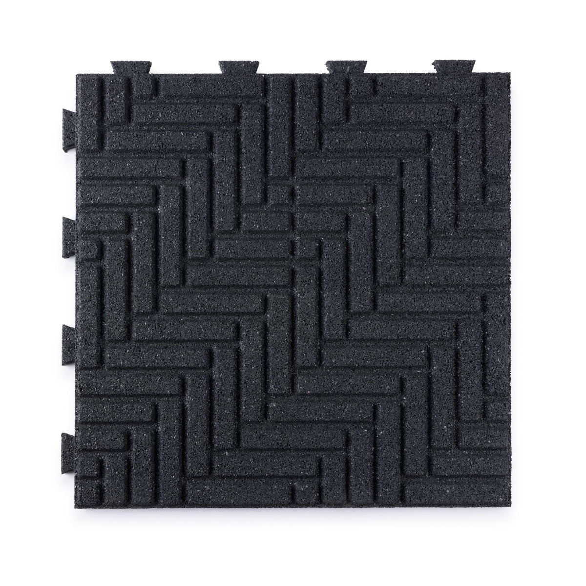Playsafer Herringbone Rubber Interlocking Tiles | 16 X 16 | Easy Install for Indoor and Outdoor Use (Black, 20 Tiles)