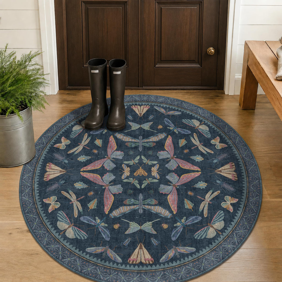 Hazo Haus Dark Green Insect Area Rugs 8x10 for Living Room, Dining Room Under Table, Bedroom, Unique Washable Floral Non Slip Low Pile Soft Rug