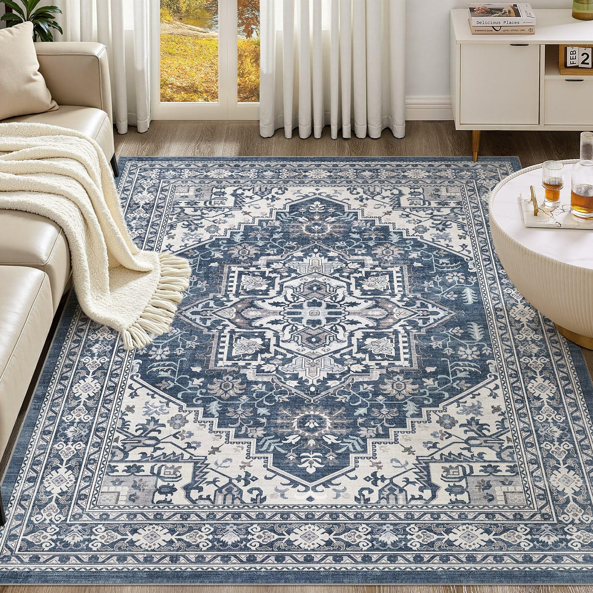UERMEI 9x12 Area Rug Living Room Rugs - Washable Neutral Modern Abstract Soft Thin Large Rug Indoor Floor No Slip Rug Carpet for Bedroom Under Dining Table Home Office Decor - Brown Grey