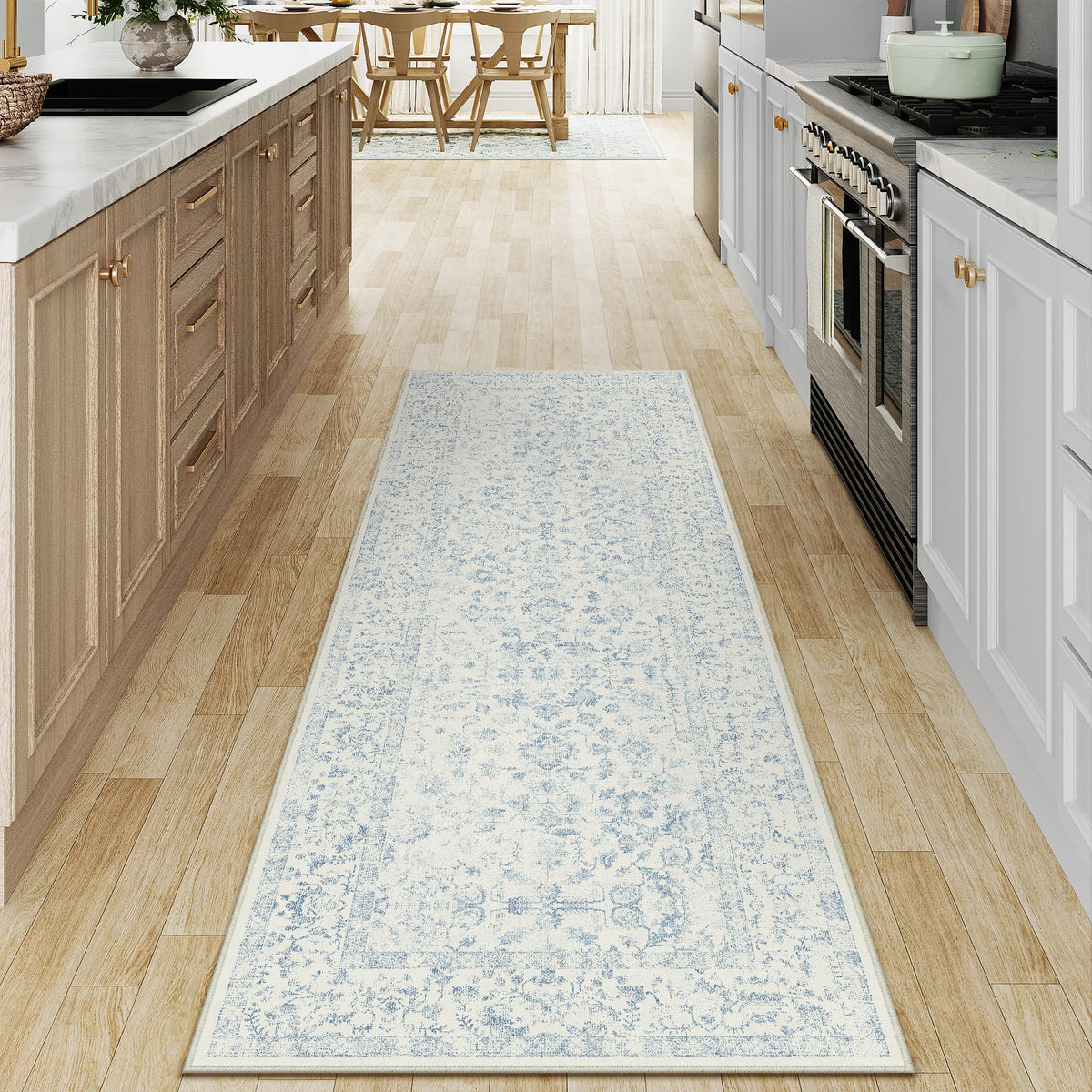 PureCozy Blue 6x6 Round Area Rug Vintage Washable Carpet Non Slip
