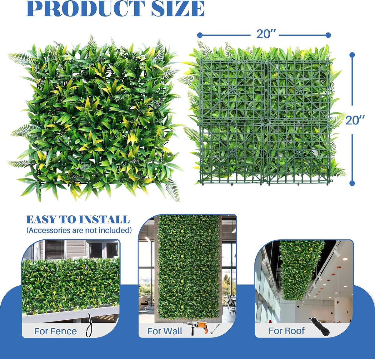 ECOOPTS 20"x20" Faux Ivy Privacy Fence Screen Artificial Boxwood Panels Topiary Hedge Plants for Indoor Outdoor Decoration, #3 Mixed Leaves, 20 Packs