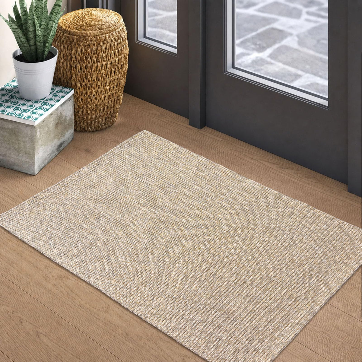 EARTHALL Washable Area Rug, Non Slip Living Room Rug, 5x7 Ft, Sand/Beige
