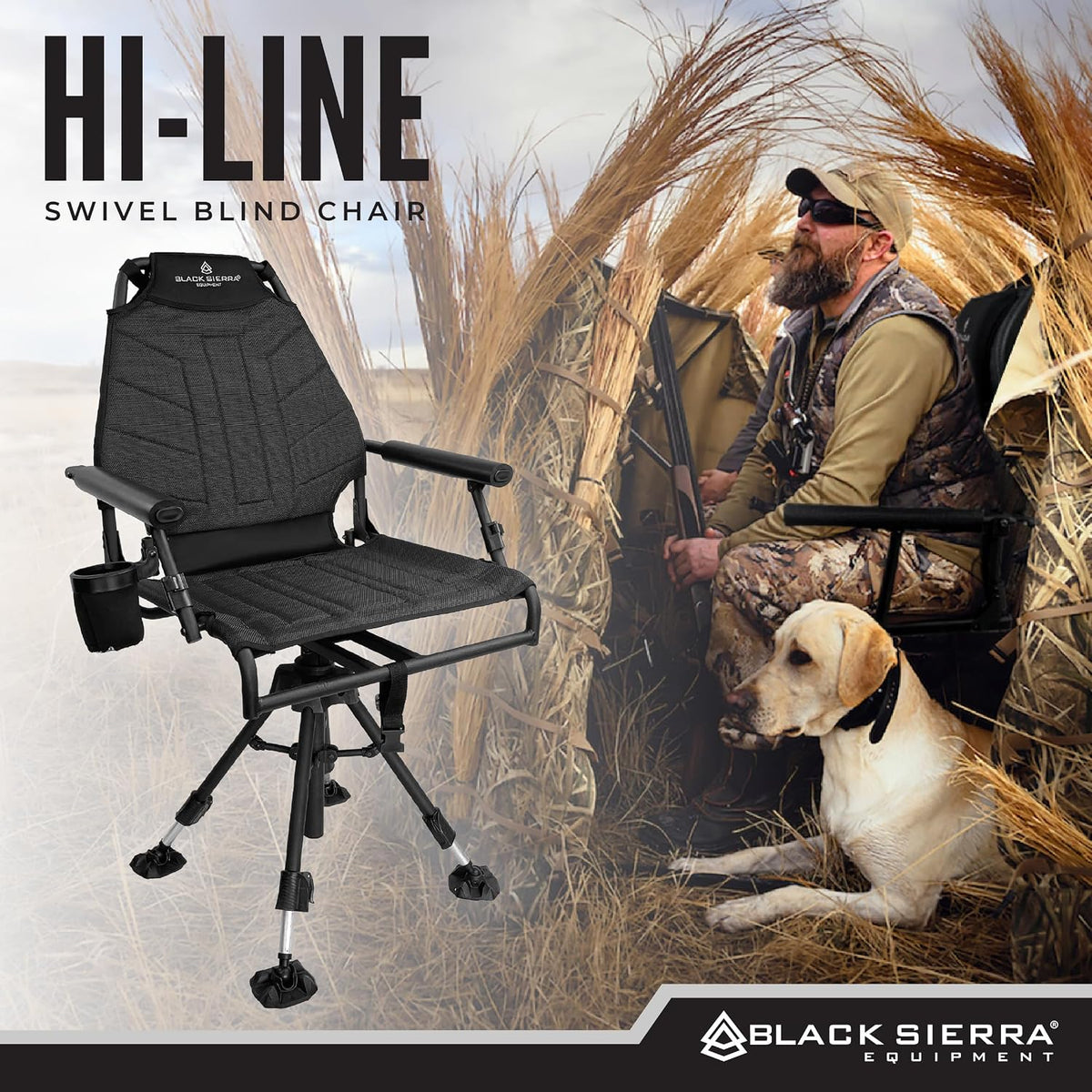 Black Sierra 360 Silent Swivel Hunting Chair, XL Padded Blind Seat, 300 lb