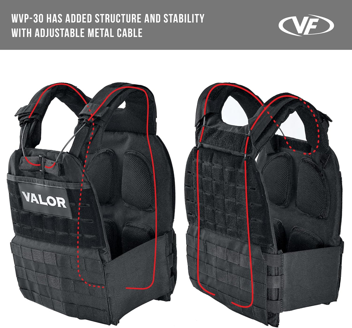 Valor Fitness Weighted Training Vest with Weight Plates - Adjustable Shoulder Pads - 14, 20 or 30 lbs - Endurance Strength Cross Training Rucking Running -WV Series