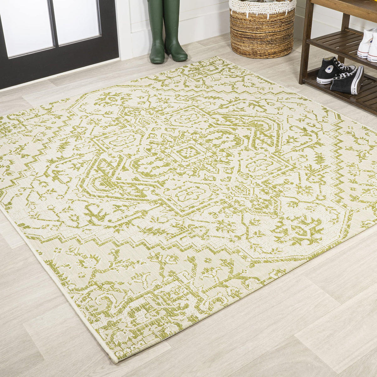 JONATHAN Y Boho Medallion Indoor Outdoor Area Rug 9X12 Navy/Gray, Estrella Textured Weave for Backyard, Patio, Porch, Easy-Cleaning, High Traffic, Pet-Friendly, Non-Shedding (SMB105B-9)